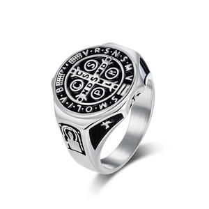 St Benedict <b>Ring</b> Black <b>Titanium</b> Steel Cross Shape Men's Religious Jewelry Protection Accessory - Product Image 3