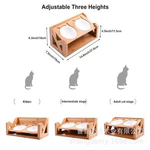 Support d'alimentation pour chat en bois, support de bol réglable pour le cou du chat, double bol incliné, table à manger universelle pour animaux de compagnie - Product Image 2