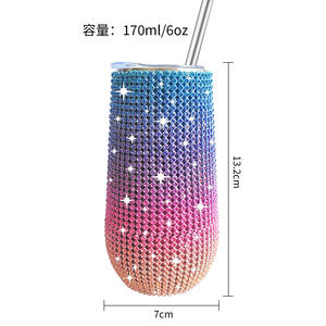 Lấp lánh hình chữ u thép không gỉ đôi tường chân không long lanh bling 6oz whisky glass cup bia rượu tumbler với rơm cho quà tặng - Product Image 2