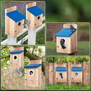 Nichoir en bois pour oiseaux, toit bleu, rectangulaire, durable, pour l'extérieur, pour petits oiseaux, mangeoire pour oiseaux de compagnie - Product Image 4