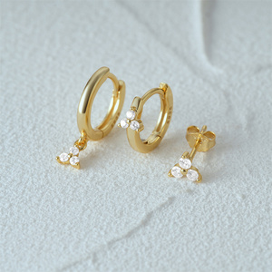 CANNER Juego de 3 Piezas de Pendientes de Plata de Ley 925 con Circonita Cúbica en Forma de Flor, Juego de Pendientes de Aro con Diamantes Chapados en Oro de 18k - Product Image 2