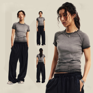 <span class=keywords><strong>เสื้อ</strong></span><span class=keywords><strong>ยืด</strong></span>แขนสั้นผู้หญิง คอลเลคชั่น 2024 สไตล์สาวฮอต ลุคเก่า ซักฟอกไล่เฉด<span class=keywords><strong>สี</strong></span> - Product Image 2