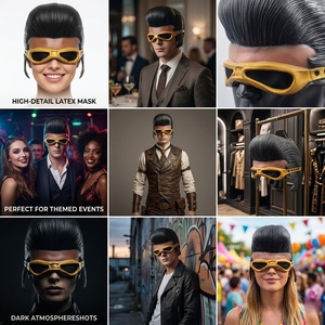 Masque en latex Elvis rétro Rockabilly Punk avec lunettes dorées, masque intégral pour cosplay, accessoires de costume pour Halloween, carnaval, fête à thème - Product Image 4