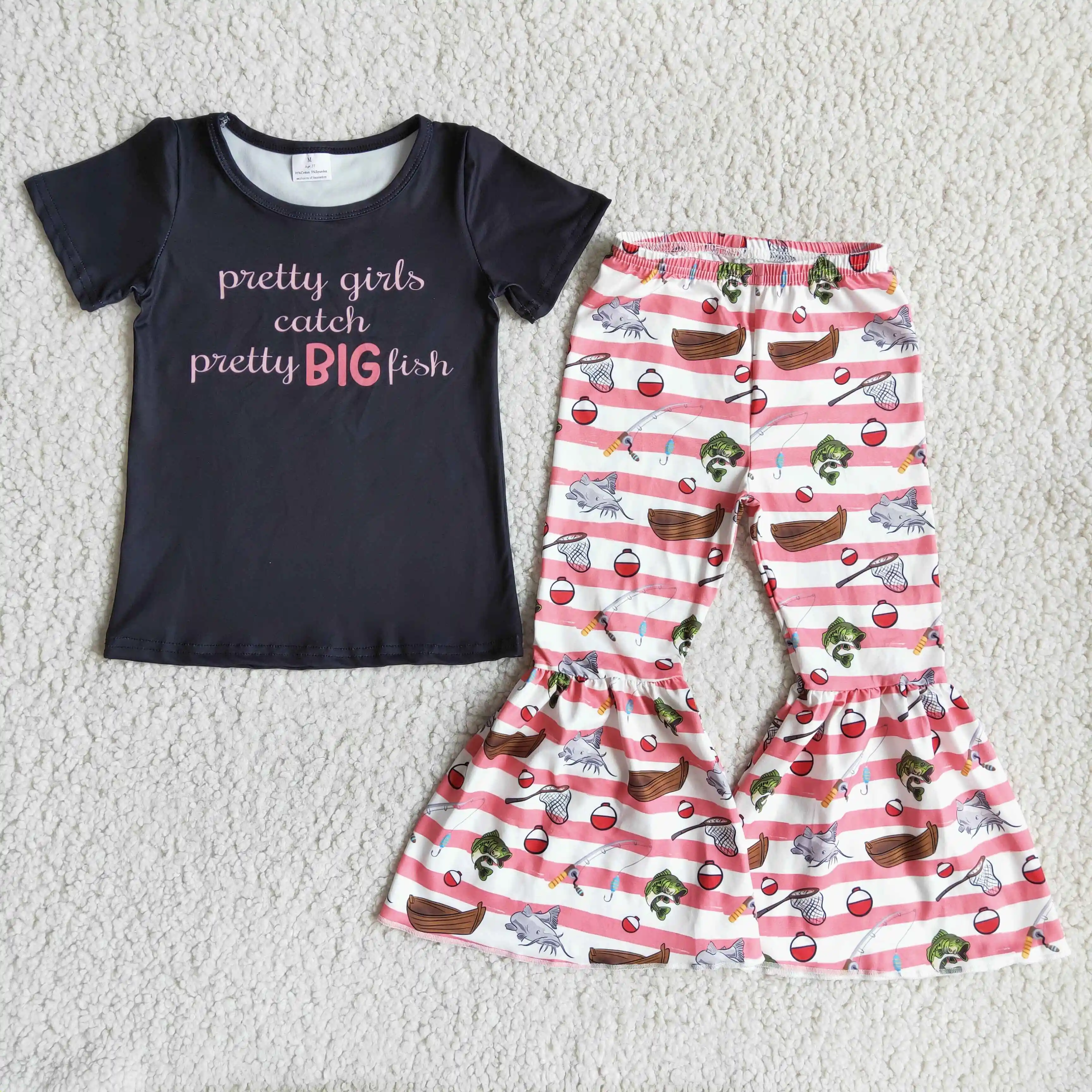 Ropa para niñas bonitas para niñas, conjunto de ropa de primavera con pantalones acampanados a rayas a juego