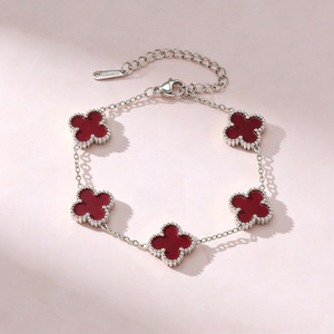 <span class=keywords><strong>Bracciale</strong></span> in Acciaio al Titanio Placcato Oro 18k con Quadrifoglio Colorato da 13mm, Gioielli alla Moda per Donna - Product Image 5