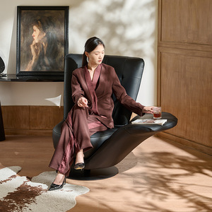 Sillón Giratorio Individual de Diseño Italiano Moderno, Sillón de Cuero Genuino para Sala de Estar, Estilo Villa de Alta Gama - Product Image 4