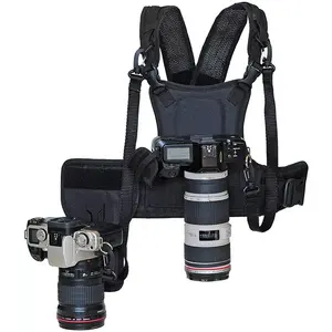 Dual Multi Camera Carrier Chest Harness Vest Side Holster Backup Safety Straps for Top Brand DSLR Cameras