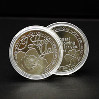 Pièces de monnaie en métal souvenir en or et argent, motif roses pour couple, 'Aimé-aimée pour toujours', pièce porte-bonheur de mariage, avec boîte en acrylique, vente en gros