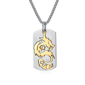 Chinese Dragon Hollow Out <b>Titanium</b> Steel Necklace Men's Dog Tag Pendant Stainless Steel Gift Jewelry - Product Image 1