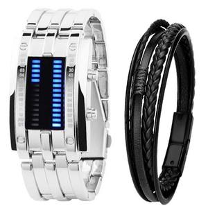 Montre pour homme, étanche à 30 m, montre-bracelet en lave, double rangée de lampes LED, montre électronique en acier binnaire pour homme, montres de sport YuSa385 - Product Image 2