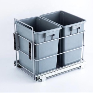 Foshan 2*20L built in double plastic under kitchen cabinet basket pull out bin waste