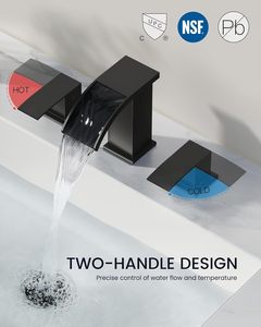 Grifo de Baño <span class=keywords><strong>Cascada</strong></span> de 8 Pulgadas de Ancho, de Latón, con 2 Manijas y 3 Orificios, Montado en Cubierta, Sin Contacto, Estilo Rústico, con Válvula de Desagüe Automática y Ahorro de <span class=keywords><strong>Agua</strong></span> - Product Image 3