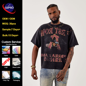 QZFSO Ingrosso T-shirt Personalizzata Streetwear Grunge Oversize Vestibilità Ampia Stile Boxy Lavaggio Acido Vintage <span class=keywords><strong>Rap</strong></span> con Strass - Product Image 1