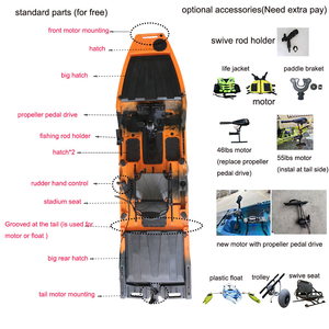 Kayak de pêche à moteur Viking de 12,66 pieds, 1 personne, bateau à fond plat en HDPE pour la mer - Product Image 4