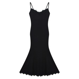 Slim Fitting Lace Bodycon Dress Women Spring Autumn Sleeveless Strapless Sheath Long Skirt Black Solid Color - Product Image 5