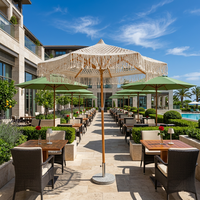 Parasol de patio en aluminium de luxe en gros, fait à la main, avec des glands en coton, des cordes en macramé, un parasol ouvert avec des franges