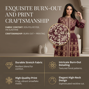 Maroon Printed Abaya for Women Front Zipper Occasion OEM - Product Image 2