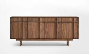 Premium Minimalist Walnut <b>Sideboard</b> 4-Door Large <b>Storage</b> Mid Century Modern Credenza For Living Room Dining Room - Product Image 6