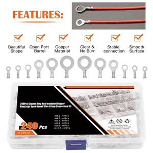 240Pcs Copper Ring <b>Terminal</b> Kit M3.2 M4.2 M5.3 M6.3 M8.4 M10.5 Non Insulated Open Barrel Crimp Connectors Boxed - Product Image 2