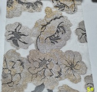 Kain Jacquard Brokat Bunga Metalik Poliester 100% Dua Sisi 203gsm, Kain Ringan untuk Gaun Pengantin dan Pakaian Anak Perempuan