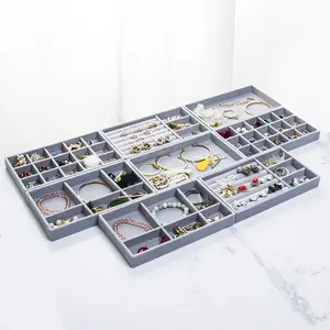 Jewelry display tray Gray velvet earrings ring drawer jewelry display tray