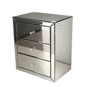 <span class=keywords><strong>Mobiletto</strong></span> Moderno in Legno Argentato con Specchio per Soggiorno, Hotel, Appartamento, Ufficio, Cucina, Bagno - Comodino Versatile - Product Image 1