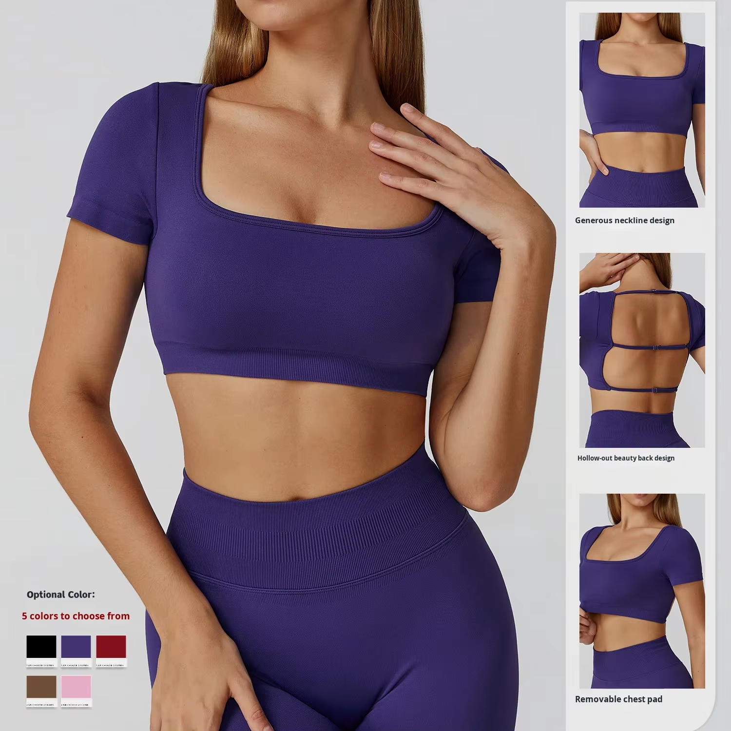 Autumn Winter Women's Seamless Breathable Plus Size Yoga Top Cross-Border Slim Fit Hollow Back Design Short-Sleeve Outdoor