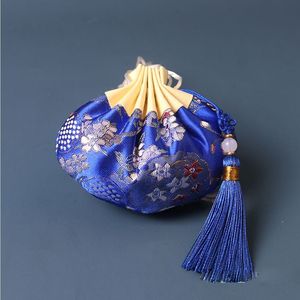 Flower Pattern Drawstring Jewelry Makeup <b>Bag</b> with Tassel <b>Women</b> Retro Storage <b>Pouch</b> Necklace Organizer Fabric Purse Empty Sachet - Product Image 6