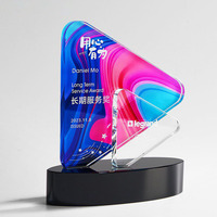 Trophée en cristal coloré avec impression UV, plaque triangulaire, récompense pour service d'entreprise, souvenir, logo personnalisé gravé, trophée en verre
