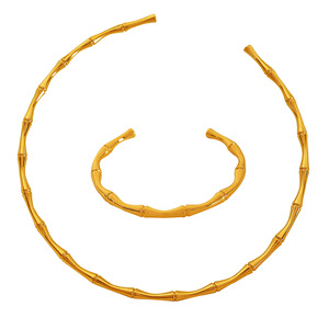 Bamboo Joint Open <b>Cuff</b> <b>Bracelet</b> Set Gold <b>Silver</b> Titanium Steel Unisex Fashion Jewelry - Product Image 5