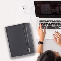 Portafolio con Cierre y Ranuras para Tarjetas, Organizador de Documentos de Cuero PU, Portafolio Empresarial con Carga Inalámbrica y Banco de Energía