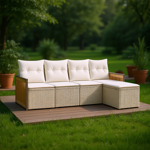 Set Divano da Giardino con Cuscini Beige in Rattan PE, Arredamento da Esterno dal Design Contemporaneo Impermeabile - Product Image 2