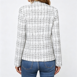 Cardigan en laine tricoté à col pour <span class=keywords><strong>femme</strong></span>, manches longues, motif à carreaux tendance, veste courte élégante pour le quotidien et le bureau - Product Image 2