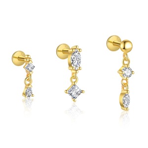 Hainon Boucles d'oreilles en argent sterling 925 à la mode en zircon géométrique Boucles d'oreilles en or Boucles d'oreilles classiques pour femmes <span class=keywords><strong>X343</strong></span> - Product Image 1