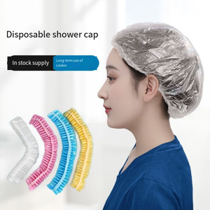 100 Piezas por Bolsa, Gorro <span class=keywords><strong>de</strong></span> Ducha Desechable <span class=keywords><strong>de</strong></span> Plástico PE Transparente, Elástico y Grueso, Impermeable, Personalizado, para Hotel, Viajes, Unisex - Product Image 1