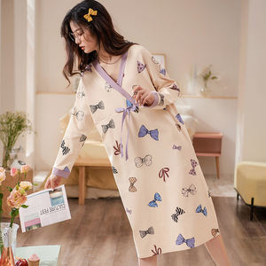 Ropa <span class=keywords><strong>de</strong></span> casa para mujer y niña, 100% algodón, manga larga, estampado <span class=keywords><strong>de</strong></span> dibujos animados, vestido <span class=keywords><strong>de</strong></span> <span class=keywords><strong>noche</strong></span> grueso medio para dormir - Product Image 2