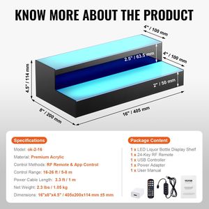 ไฟ LED 16 "ชั้นวางบาร์2ขั้นตอนสำหรับขวดเหล้าจอแสดงผล RF & แอปควบคุมเครื่องดื่มชุดเสิร์ฟ - Product Image 6