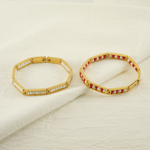 Zogxin Gold Titanium Steel Beaded Bracelet For Women 18K Plated Channel Setting Everyday Wear Jewelry Bangle ZH344G - Product Image 3