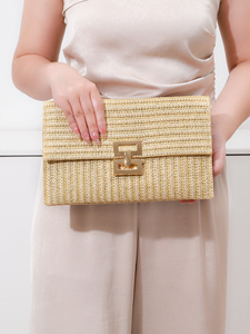 Bell Luxury Straw Woven <b>Envelope</b> Clutch Bag for Casual Vacation Style Crossbody Women Brown Wholesale Beach 5A Designer Bags - Product Image 3