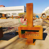 Cheminée ouverte, intérieur en bois, extérieur, foyer et barbecue hybrides