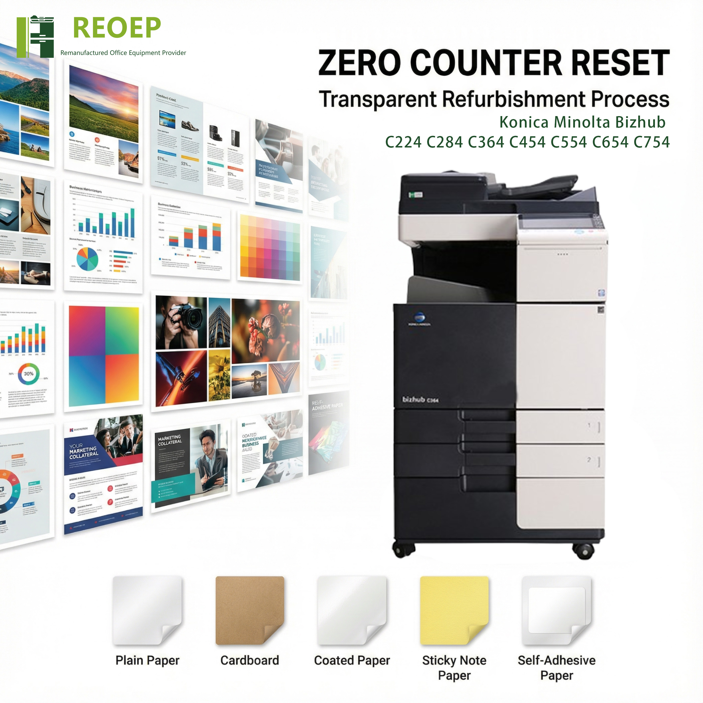 REOEP Color Photo Copier for Konica Minolta Bizhub C364 C364e C454 C554 C654 A3 Medium Speed 55ppm Business Use