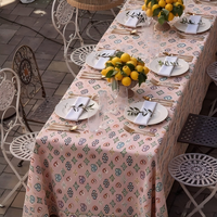 Nappe Rectangulaire Moderne Ethnique à Petits Motifs Géométriques Jacquard Non Tissée Imperméable Personnalisable avec Pompons pour Extérieur
