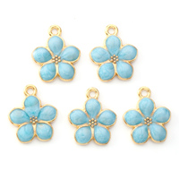Pandahall 100 Pcs Breloques Fantaisie Perle Fleur Alliage Plaqué Or Clair Émail Pendentifs