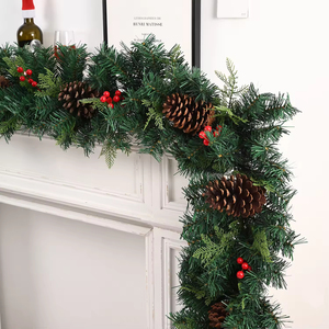 Guirnalda de <span class=keywords><strong>Pino</strong></span> Flocado de 2.7m con Piñas y Bayas Rojas, Preiluminada, Decoración Navideña para Chimenea y Escaleras, para Fiestas en Interiores y Hogar - Product Image 2