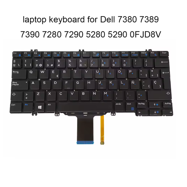 Spanish Backlit Keyboard for Dell Latitude 7380 7389 7390 7280 7290 5280 5290 CN-0FJD8V 030FVP 0F0DFG New