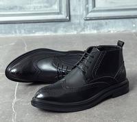 Sepatu Peninggi Badan Pria Model Tersembunyi - Kulit Sapi Hitam Lapisan Mesh Ujung Bulat Model Tali Sepatu Boots Setinggi Mata Kaki