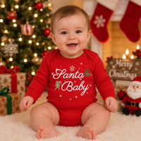 Livraison rapide rouge nouveau-né bébé body personnalisé vêtements de noël à manches longues 100% coton blanc bébé barboteuses pyjama en gros