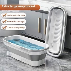 <span class=keywords><strong>Seau</strong></span> à serpillière pliable rétractable en plastique avec roues, design rectangulaire, grande capacité de stockage d'eau - Product Image 1