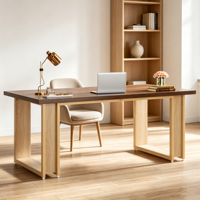 Bureau d'ordinateur en bois rustique brun de 63 pouces, grand bureau d'écriture en bois avec pieds en U pour la maison ou le bureau