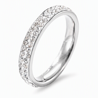 Bague en acier inoxydable plaqué or 18 carats, double rangée de zircons de laboratoire, empilable, unisexe, légère, certifiée, pour mariage, fête, tendance